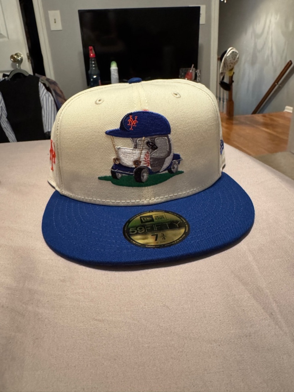 New York Mets New Era Bullpen Cart 59FIFTY Fitted Hat - Cream/Royal NWT